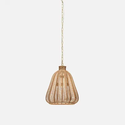 Ashley Light Brown/Brushed Gold Twisted Rope/Metal Pendant Lamp 24"D x 28"H