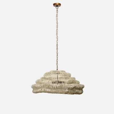 Bettina 34"D x 15"H White Rattan Chandelier