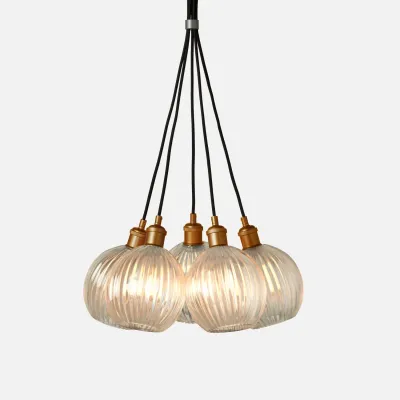 Dax 5-Light 18"D x 60"H Clear Translucent Resin Brass Metal Chandelier