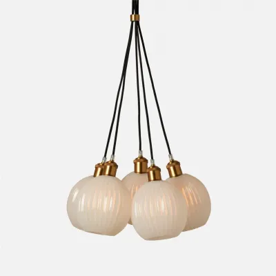 Dax 5-Light 18"D x 60"H White Opaque Resin Brass Metal Chandelier