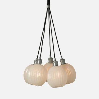 Dax 5-Light 18"D x 60"H White Opaque Resin Silver Metal Chandelier