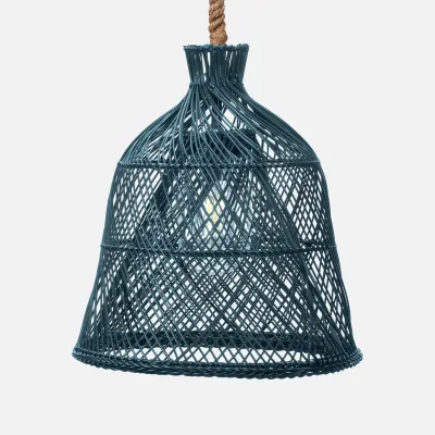 Dayton Cyan Faux Straw Rattan Pendant Lamp