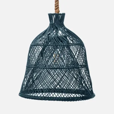 Dayton Cyan Faux Straw Rattan Pendant Lamp