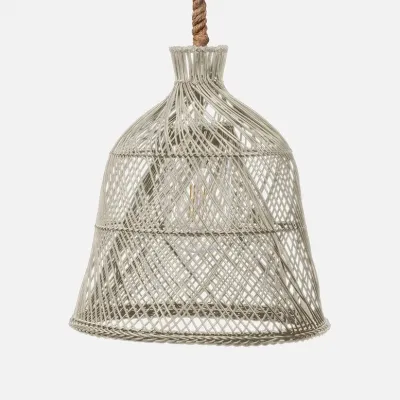 Dayton Antiqued White Faux Straw Rattan Pendant Lamp
