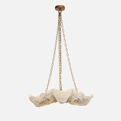 Delmar 32"D x 8"H White/Gold Wood Beads/Metal Chandelier