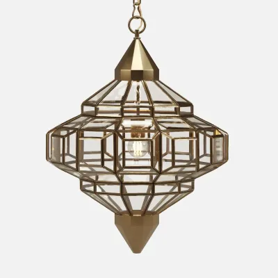 Enya Clear/Antiqued Brass Glass/Iron Pendant Lamp 18"D x 24"H