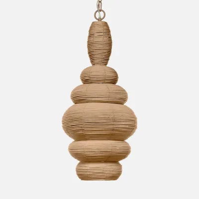 Francesca Natural/Antiqued Gold Rattan/Metal Pendant Lamp 14"D x 29"H