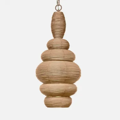 Francesca Natural/Antiqued Gold Rattan/Metal Pendant Lamp 14"D x 29"H