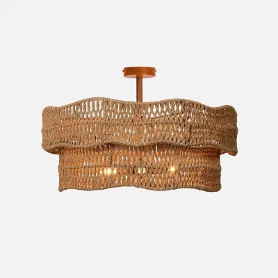 Halina Natural/Gold Lampakanay/Metal Semi-Flush Chandelier 30"D x 12"H