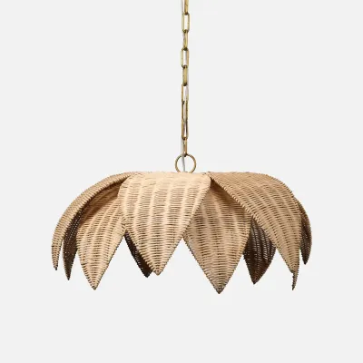 Leilani Natural/Antiqued Brass Rattan/Iron Pendant Lamp 26"D x 11"H