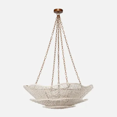Mazen White/Antiqued Gold Cotton Cord/Metal Chandelier
