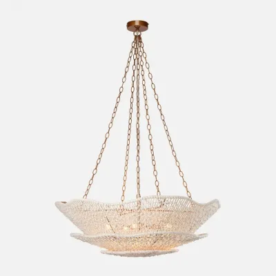 Mazen White/Antiqued Gold Cotton Cord/Metal Chandelier