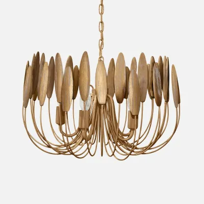 Milano Brushed Gold Wood/Metal Chandelier 20"D x 12"H