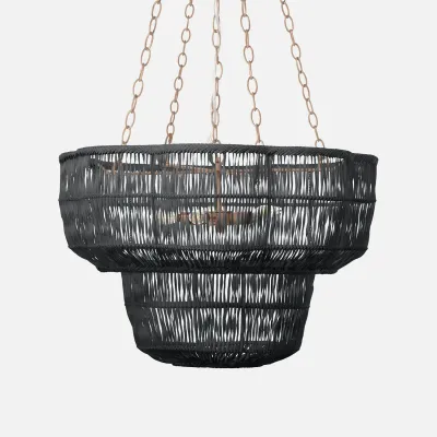 Noemi Dark Charcoal/Antiqued Gold Rattan/Metal Chandelier 30"D x 20"H