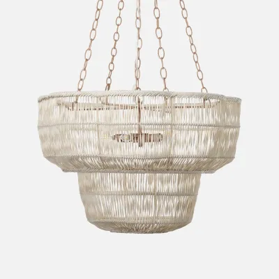Noemi White/Antiqued Gold Rattan/Metal Chandelier 30"D x 20"H