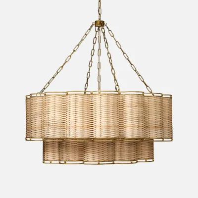 Orinda Natural/Shiny Brass Rattan/Iron Chandelier 30"D x 15"H
