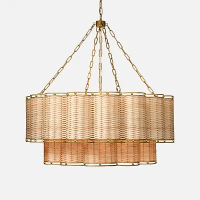 Orinda Natural/Shiny Brass Rattan/Iron Chandelier 30"D x 15"H