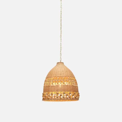 Vishal Pendant 24"D x 28"H Light Brown/Brushed Gold Rattan Peel/Wood/Metal Chandelier