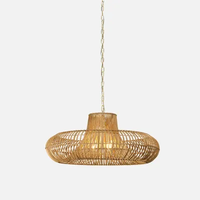 Yaresly Light Brown/Brushed Gold Rattan Peel/Metal Pendant Lamp 28"D x 13"H