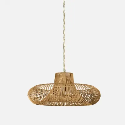 Yaresly Light Brown/Brushed Gold Rattan Peel/Metal Pendant Lamp 28"D x 13"H