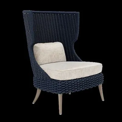Arla Indoor/Outdoor Lounge Chair Navy 30"W x 32"D x 43"H Twisted Faux Rope