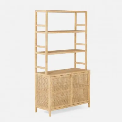 Isla Bookcase with Hutch 44"L x 18"W x 79"H Natural Peeled Rattan