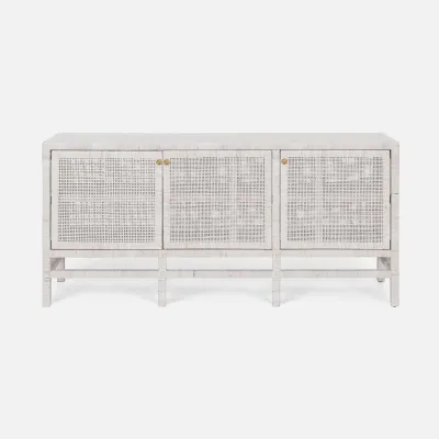 Isla Three-Door Buffet 80"L x 18"W x 34"H White Peeled Rattan