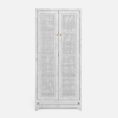 Isla Cabinet 32"L x 16"W x 72"H White Peeled Rattan