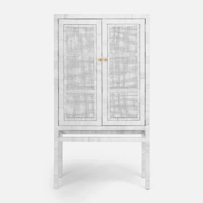 Isla Standing Cabinet 36"L x 16"W x 68"H White Peeled Rattan