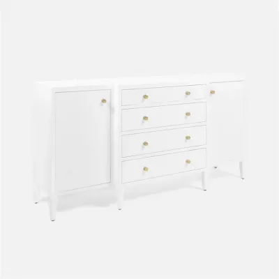 Jarin Deep Drawer Buffet 64"L x 18"W x 34"H Designer White Faux Belgian Linen