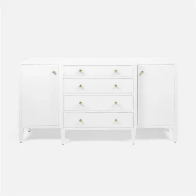 Jarin Deep Drawer Buffet 64"L x 18"W x 34"H Designer White Faux Belgian Linen