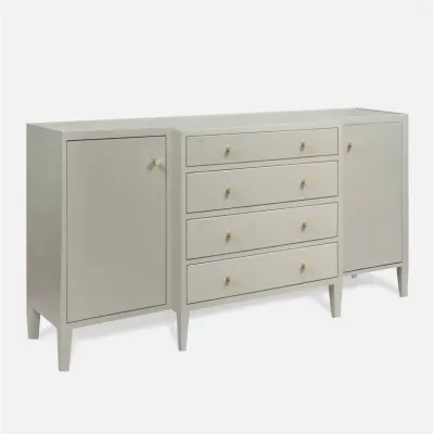 Jarin Deep Drawer Buffet 64"L x 18"W x 34"H Light Gray Faux Belgian Linen