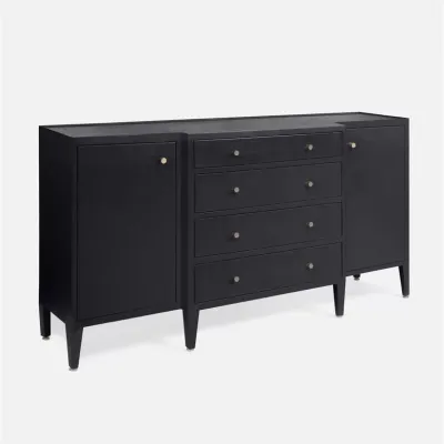 Jarin Deep Drawer Buffet 64"L x 18"W x 34"H Dark Navy Faux Belgian Linen