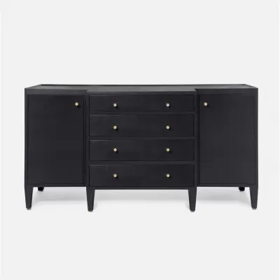 Jarin Deep Drawer Buffet 64"L x 18"W x 34"H Dark Navy Faux Belgian Linen