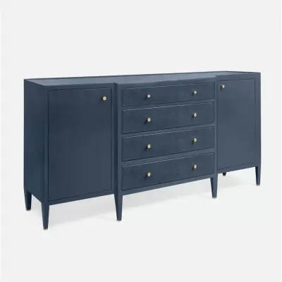 Jarin Deep Drawer Buffet 64"L x 18"W x 34"H True Navy Faux Belgian Linen