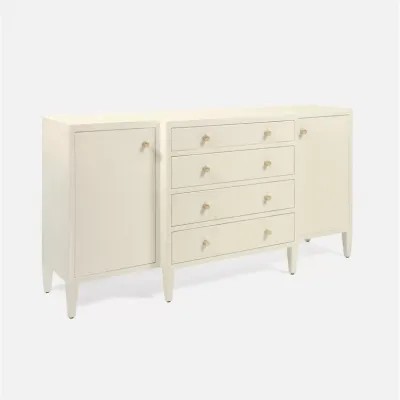 Jarin Deep Drawer Buffet 64"L x 18"W x 34"H White Faux Belgian Linen