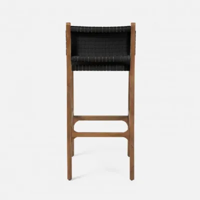 Rawley Indoor/Outdoor Bar Stool 18"Lx22"W x 42"H Flat Black Faux Rattan Aged Natural Teak