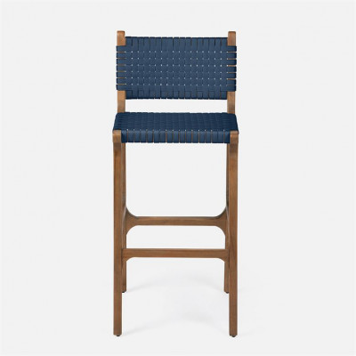 Rawley Indoor/Outdoor Bar Stool 18"W x 22"D x 42"H Flat Navy Faux Rattan Aged Natural Teak