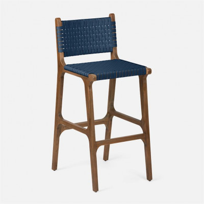 Rawley Indoor/Outdoor Bar Stool 18"W x 22"D x 42"H Flat Navy Faux Rattan Aged Natural Teak