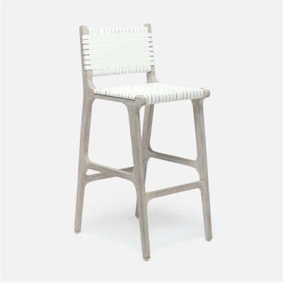 Rawley Indoor/Outdoor Bar Stool 18"Lx22"W x 42"H Flat White Faux Rattan Gray Teak