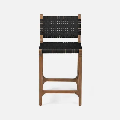 Rawley Indoor/Outdoor Counter Stool 18 in Lx20 in W x 36 in H Flat Black Faux Rattan Aged Natural Teak