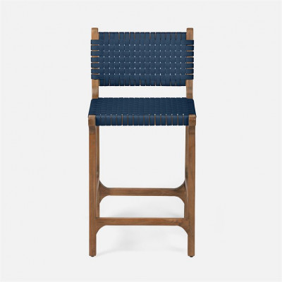 Rawley Indoor/Outdoor Counter Stool 18 in W x 20 in D x 36 in H Flat Navy Faux Rattan Aged Natural Teak