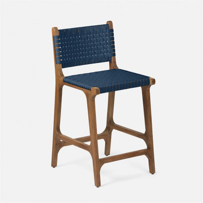 Rawley Indoor/Outdoor Counter Stool 18 in W x 20 in D x 36 in H Flat Navy Faux Rattan Aged Natural Teak