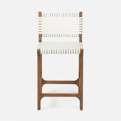 Rawley Indoor/Outdoor Counter Stool 18 in W x 20 in D x 36 in H Flat White Faux Rattan Aged Natural Teak