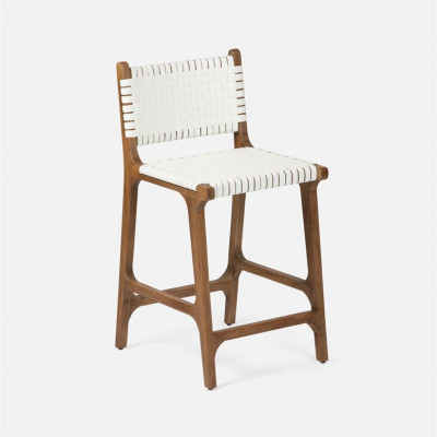 Rawley Indoor/Outdoor Counter Stool 18 in W x 20 in D x 36 in H Flat White Faux Rattan Aged Natural Teak