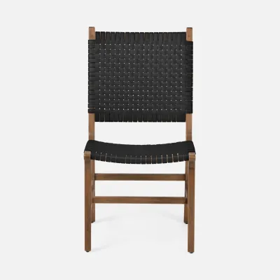 Rawley Indoor/Outdoor Side Chair 20 in W x 24 in D x 39 in H Flat Black Faux Rattan Aged Natural Teak