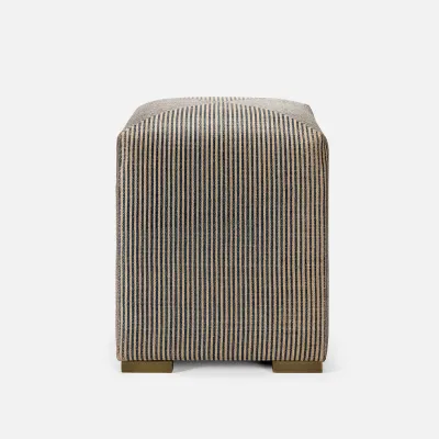 Winslow Navy/Natural Striped Raffia Stool 16"W x 16"D x 19"H