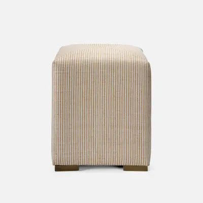 Winslow White/Natural Striped Raffia Stool 16"W x 16"D x 19"H