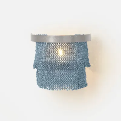 Patricia Sconce 8"W x 6"D x 7"H Dusty Blue Silver Coco Beads Metal