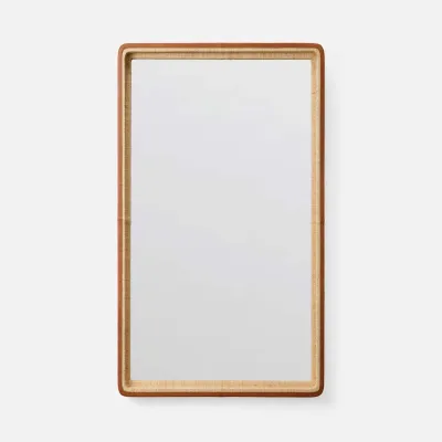 Barton Natural/Saddle Raffia/Full-Grain Leather Rectangular Mirror